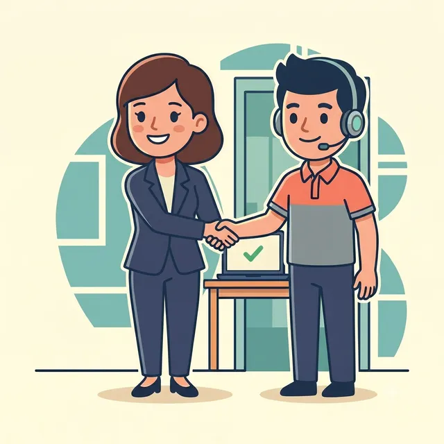 Illustration of a client and a DP3 technician shaking hands
