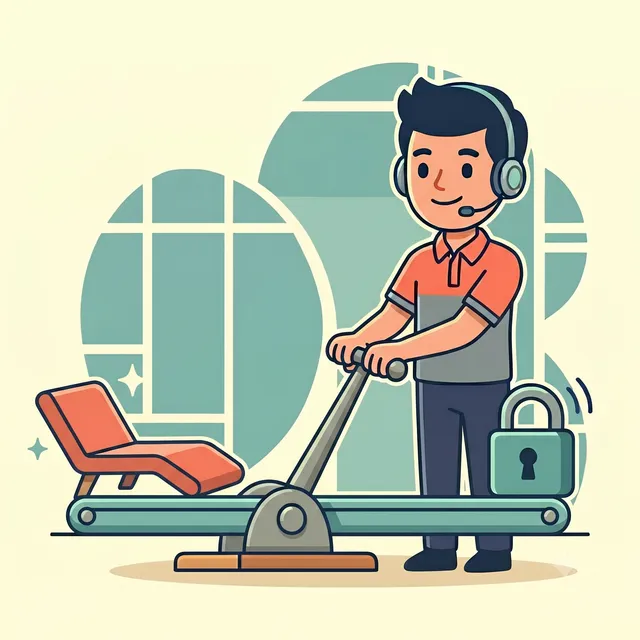 Illustration of a DP3 technician pushing a lever from a comfortable chair toward a padlock
